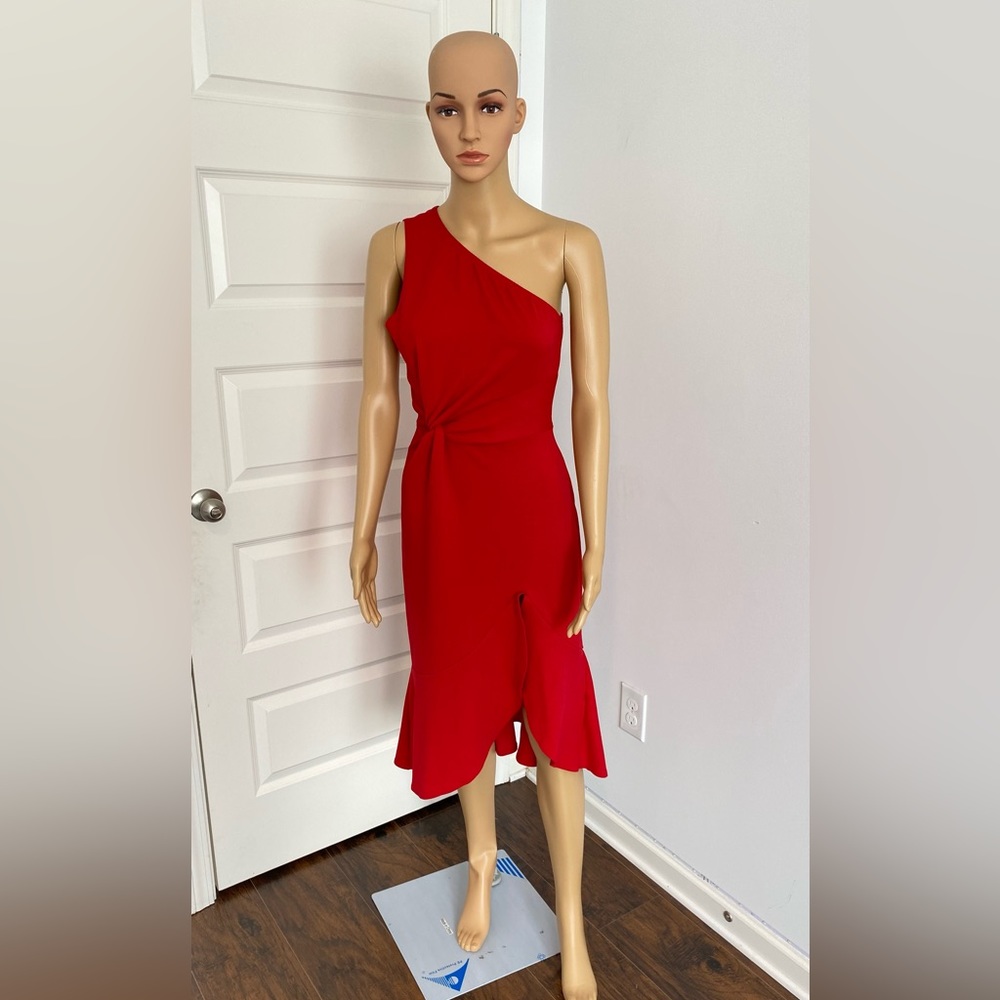Red One Shoulder Midi Dress - Size 10 - Gently Used